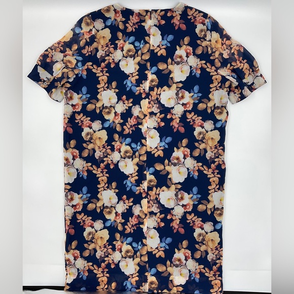 J. Crew NWOT 100% Silk Antique Floral Print Blue Short Sleeve Sheath Dress 4 - Picture 5 of 16